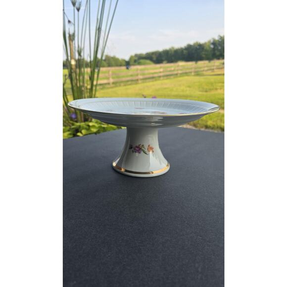 Vintage Henneberg Porzellan Pedestal Cake Plate Floral Gold Trim GDR Germany 11" - Picture 3 of 8